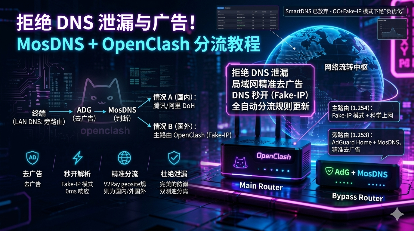 主旁路由OC+AdG+MosDNS完美分流与去广告配置指南